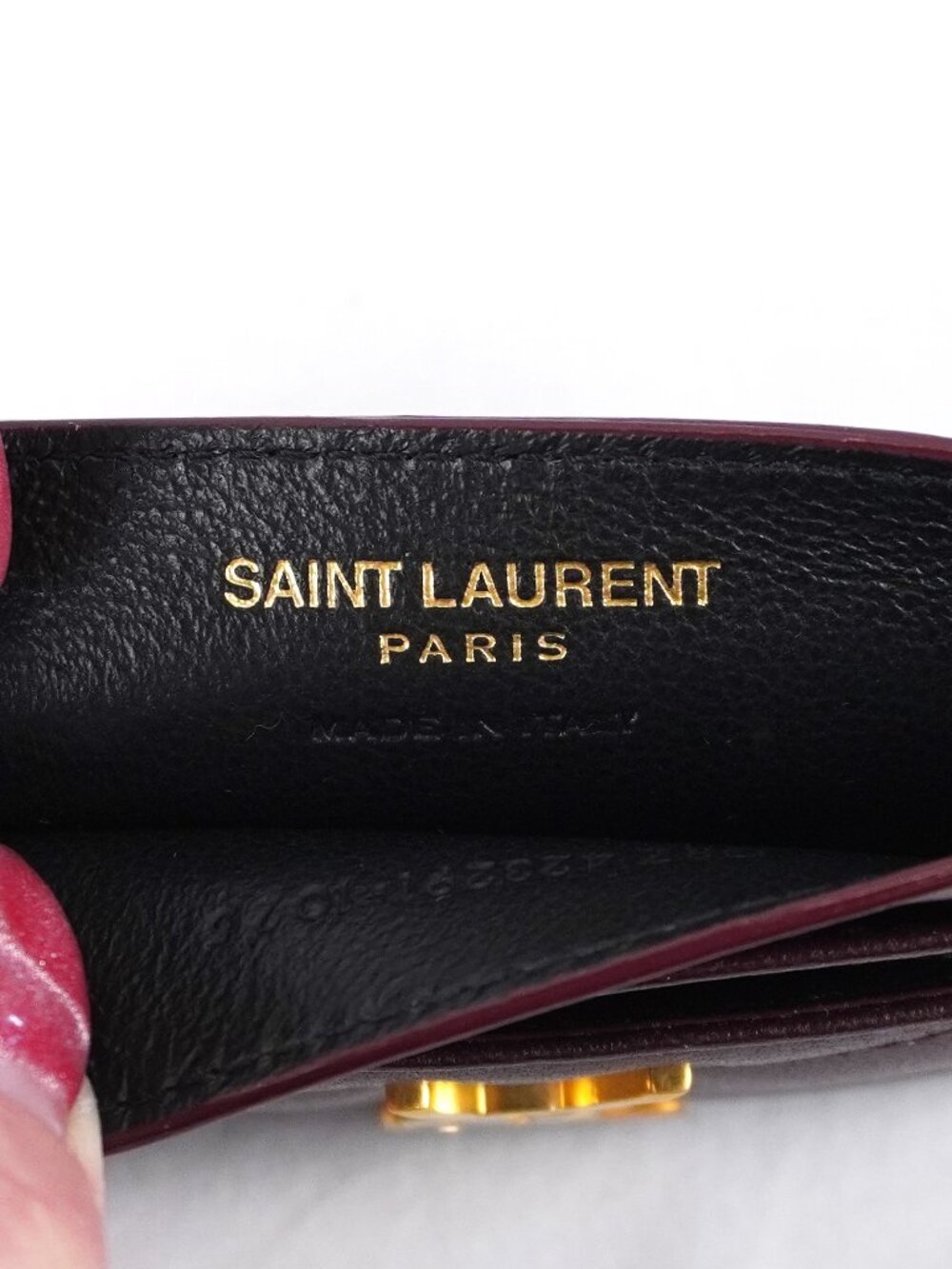 Saint Laurent Cassandre Card Case Wallet In Dark Red Quilted Leather & Gold Logo - Picture 11 of 14
